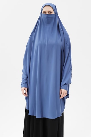 Altobeh Kadın Tesettür Medine İpeği Çarşaf Üstü Peçeli Sufle Hijab Koyu Kot