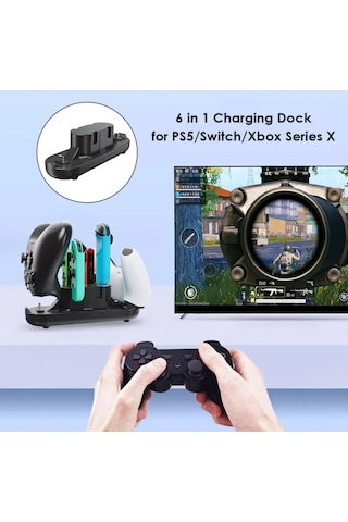 6 In 1 Şarj Standı Çok Fonksiyonlu Ps5 Xbox Serisi X Switch Pro