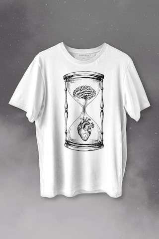 Kum Saati Kalp Beyin Aşk Mantık Baskılı Tişört Unisex T-shirt 001