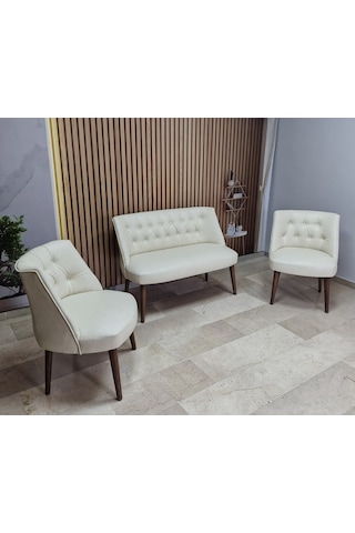 Azra Mobilya Deri Çay Seti Koltuk Takımı - Bekleme Salonu - Cafe Mobilya - Ofis Mobilya - Balkon Mobilya Krem