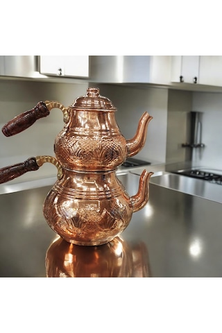 Bakır Çaydanlık & Bakır Demlik Çiçek Desenli Bakır Çaydanlık Büyü