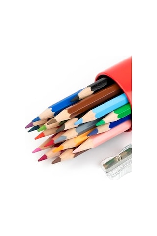 Faber-Castell Kuru Boya Kalemi, Kırmızı Metal Tüp Kutu, 12 Renk, Tam Boy, Kalemtıraş Hediyeli, Yumuşak Mineli