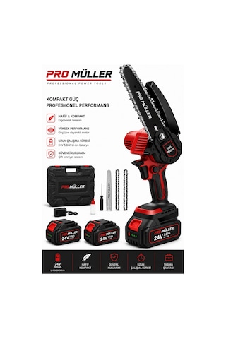 Pro Müller Professional Metal Dişli Çift Akülü Ağaç Odun Dal Kesme Şarjlı Budama Testeresi Pro Müller Professional Metal Dişli Çift Akülü Ağaç Odun Dal Kesme Şarjlı Budama Testeresi