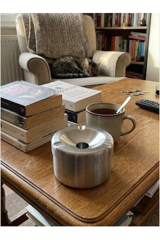 Mucit Home Gümüş Kapaklı Kokusuz Paslanmaz Metal Küllük Modern Ve Şık Tasarım