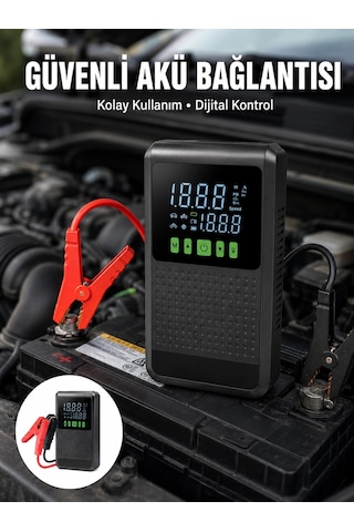 Mey İthalat 12.000 Mah Şarjlı Araç Akü Takviye Ve Işıklı Hava Kompresörü Yeni Nesil