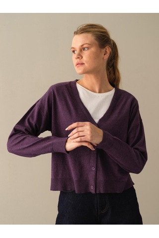 Xint Mor Slim Fit Açık V Yaka Pamuk Hırka 850832
