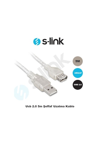 S-Link SL-AF2005 USB 2.0 Şeffaf 5M Uzatma Kablo S-Link SL-AF2005 USB 2.0 Şeffaf 5M Uzatma Kablo