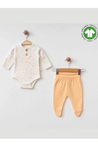 Zekids Bebek Bodyli Eşofman Altlı İkili Organik Takım-15488 Krem