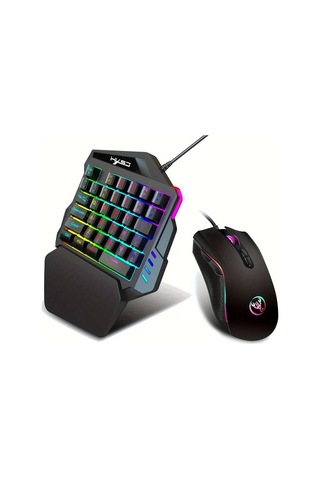 Techbloom Hxsj Gaming Tek Elle Klavye Ve Fare Seti 35 Tuş Çift Renkli Keycaps Renkli Arka Işık Usb Plug And Play Black Diğer