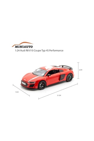 Mınıauto Audi R8 Kırmızı 1:24 Metal Çek Bırak Kapıları Açılan Sesli Işıklı Araba Kırmızı