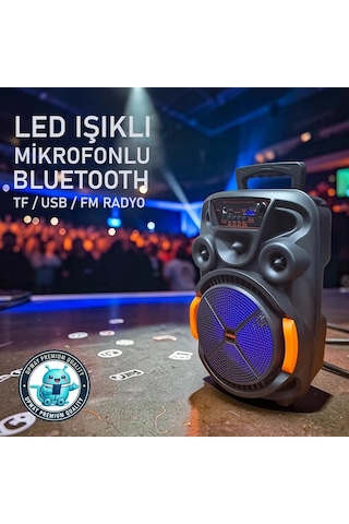 Upway Led Işıklı Mikrofonlu Şarjlı Bluetooth Hoparlör 10w Tf Usb Aux Tws 8 İnç Bass Woofer