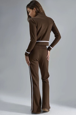 Hiccup Modal Dokulu Fermuarlı Sweatshirt Ve İspanyol Paça Pantolon İkili Takım Berşan Collection Kahve Kahvesi
