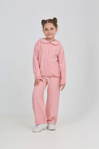 Toontoy Kız Çocuk Yaka Nakışlı Eşofman Takım Açık Pembe