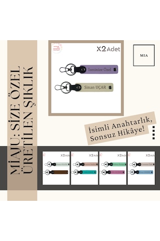 Başarıya İlk Adımda Küçük Bir Teşekkür, Kişisel İsim Yazılı Deri Anahtarlık Takımı, Gök Mavi-kül Gri