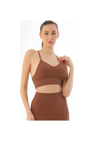 Kahve Mı Emay 3921 Soft Seamless Ripli Tayt Yoga Takımı Kahve