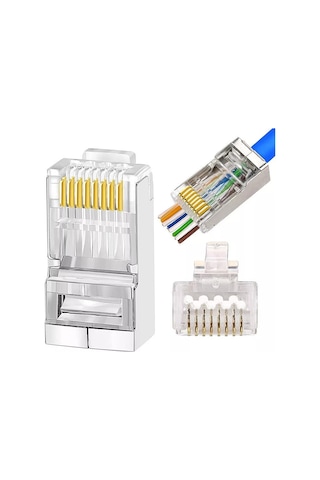 100 Adet - Rj45 Cat6 Metal Ez Yeni Nesil Delikli Konnektör - Çapraz Pinli Easy Type