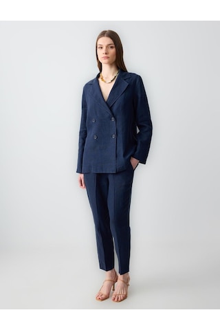 Jimmy Key Lacivert %100 Keten Düz Kesim Blazer Ceket 5sw052585494