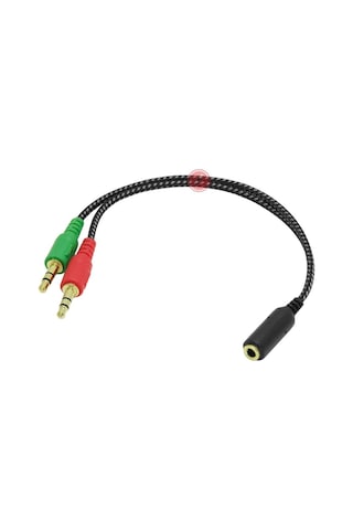 Lunatic 2466 Örgülü 4 Pin 3.5mm Stereo Dişi Y Kablo Kulaklık Mikrofon Çevirici Ayırıcı Dönüştürücü Çokla