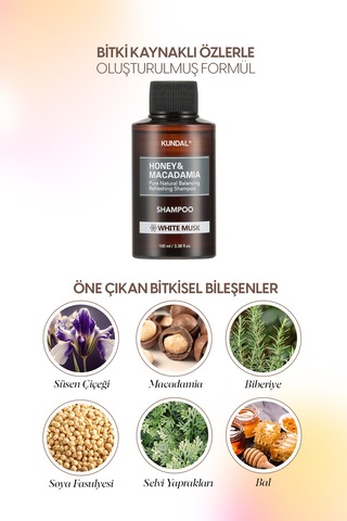 Kırılma Karşıtı Besleyici Bakım Şampuanı Kundal Honey & Macadamia Nature Shampoo 100ml White Musk