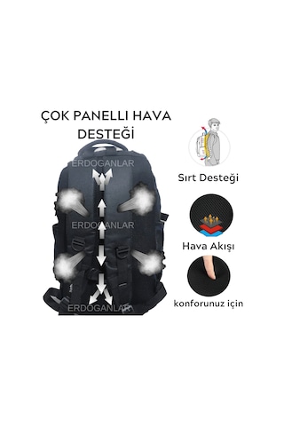 Baggor Büyük Boy Su Geçirmez Çok Gözlü Seyahat Okul Trekking Sırt Çantası 50 L Siyah