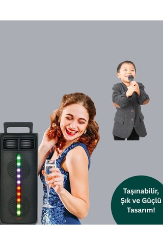 Işıklı Bluetooth Hoparlör 2x5w Usb Tf Kart Fm Radyo Siyah