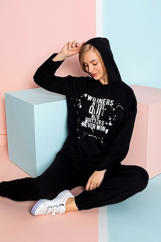 Nisanca Mevsimlik Kapüşonlu Kadın Eşofman Takımı - Ev Giyim Siyah