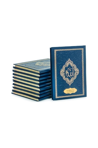 10 Adet İsme Özel Kabartmalı Mevlüt Hediyelik Ciltli Yasin Kitabı - Çanta Boy 128 Sayfa - Lacivert