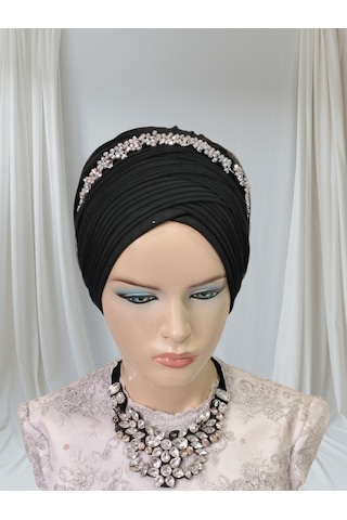 Aksesuar Dahil Siyah Sevda Bone Hazır Duvak Hazır Şal Hazır Türban
