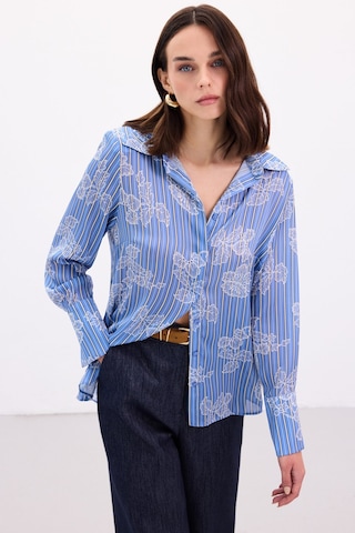 Sateen Geniş Manşetli Gömlek - Mavi-136905 Mavi