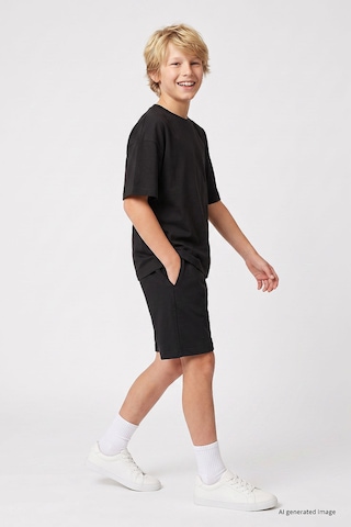 TOMMYLIFE Siyah Oversize Fit Basic Erkek Çocuk Şort Takım - 11335