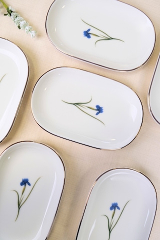 Tabak Evi Porselen Natura İris Altın Yaldızlı Oval Kayık Tabak 22,50x14,50x2,50cm 6 Lı Çok Renkli