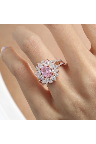 Mia Vento Effective Diamond Paris Işıltısı Rose Renk Pink Taşlı Gümüş Yüzük