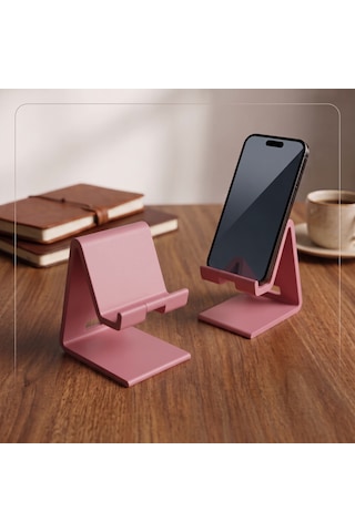 Şarj Kanallı Masaüstü Telefon Standı Pembe
