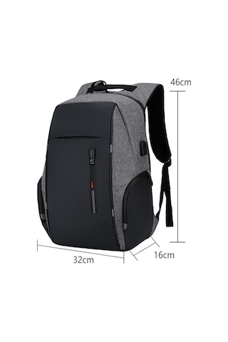 Novahub 17 İnç Laptop Çantası - Küçükboy Usb Şarjlı, Su Geçirmez, Çok Bölmeli Sırt Çantası Gri Gri