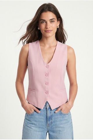 Ritnice Kadın Style Astarlı Pembe Dokuma Yelek