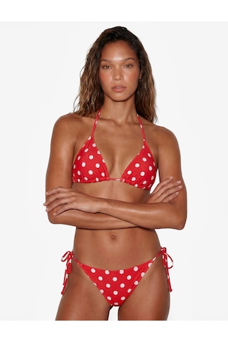 Koton Koton X Sibil Çetinkaya - Boyundan Bağlamalı Puantiyeli Üçgen Bikini Üstü Kırmızı Desenli 6sak10246mm