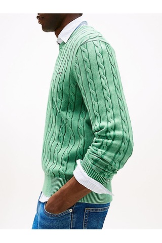 Tommy Hilfiger Classıc Cable Gmd C Nk Erkek Yeşil Kazak - Mw0mw39524