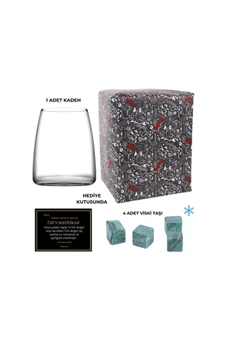 Perlotus Bournot Viski Bardağı Ve 4 Lü Yeşil Granit Viski Taşı Hediye Beyaz