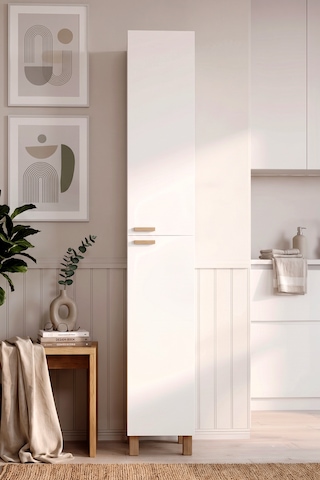 Robin Home Porto 2 Kapaklı 8 Raflı Ahşap Ayaklı Çok Amaçlı Mutfak Kiler Erzak Boy Dolabı Beyaz