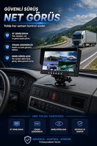 10'' İnç Vga Çıkışlı Kumandalı Tır Kamyon Otobüse Uygun Monitör