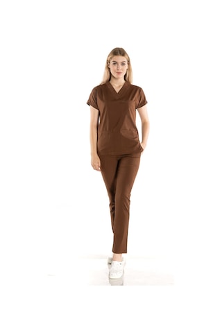 Unisex Likralı Kahve Renkli Scrubs