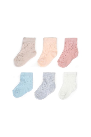 Babycosy Organic Wear Bebek 6'lı Ajur Detaylı Çorap %100 Organik Pamuk, Bebek - Yenidoğan - Csyc1006 Karışık