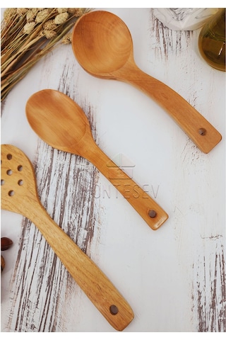 Ahşap Tahta Mutfak Kaşık Seti 3 Parça Kayın, Şimşir Ağacı 3-4