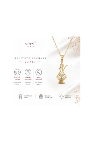 Servi 925 Ayar Gümüş Altın Renk Tektaşlı Kadın Figürlü Kolye-460 Gold - Gümüş