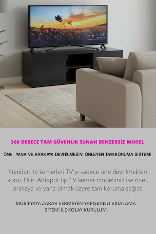 Lexroo Öne Ve Arkaya Devrilmesini Önleyen Mobilyaya Yapışkanlı Lcd Tv Askısı Kedi Köpek Çoçuk Bebek