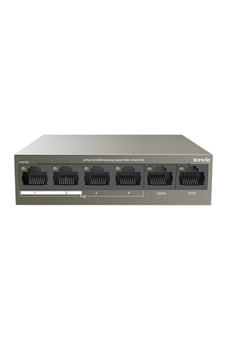 Tenda Tef1106p 6 Port 4 Port Poe+ 10-100 + 2 Port Uplink Switch Çelik Kasa Rack Mount Kdo