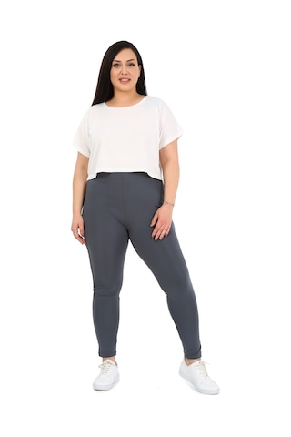 Büyük Beden Beli Lastikli Bilek Hizasında Panelli Gri Bayan Tayt Gri