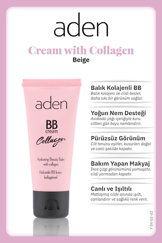 Aden Bb Cream With Collagen - Kolajenli Bb Krem 02 Beige Bej Çok Renkli