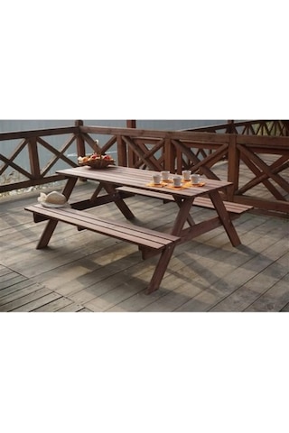 Ahşap Bahçe Masası Piknik Masası Kahverengi