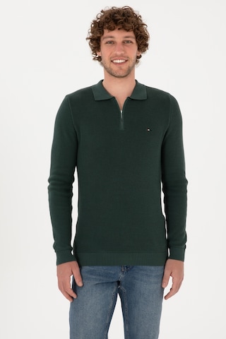 U.S. Polo Assn. Erkek Regular Fit Fermuarlı Koyu Yeşil Basic Kazak 50313685-VR079